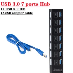 7 - Port USB 3.0 Hub with Power Adapter and Individual Switches (7 Ports Hub)