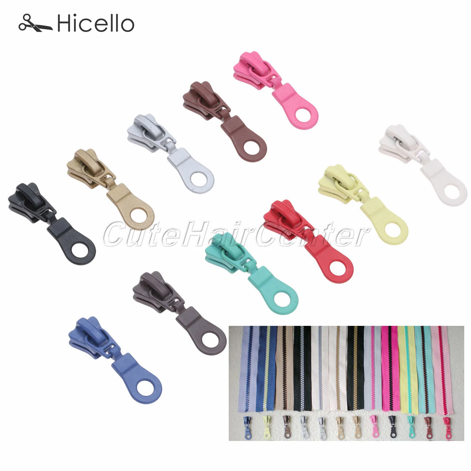 10pcs Metal Zipper Sliders zippers heads 5# Zinc Alloy Resin zipper Replace Pulls DIY craft Cloth Bag Repair sewing Hicello