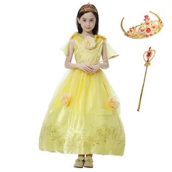 

Cosplay Belle Costume Princess Dress Beauty and the Beast Short Sleeve Party Role Play Dresses Halloween Costumes for Kids