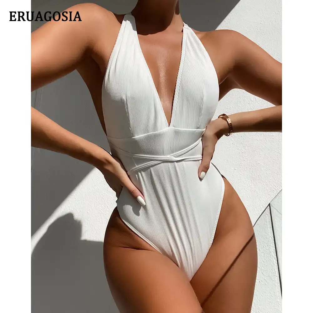 white halter neck swimsuit