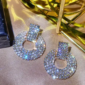 

Flatfoosie New Fashion Crystal Drop Earring For Women Silver Color Shining Rhinestone Earring Charm Luxury Jewelry Party Gift