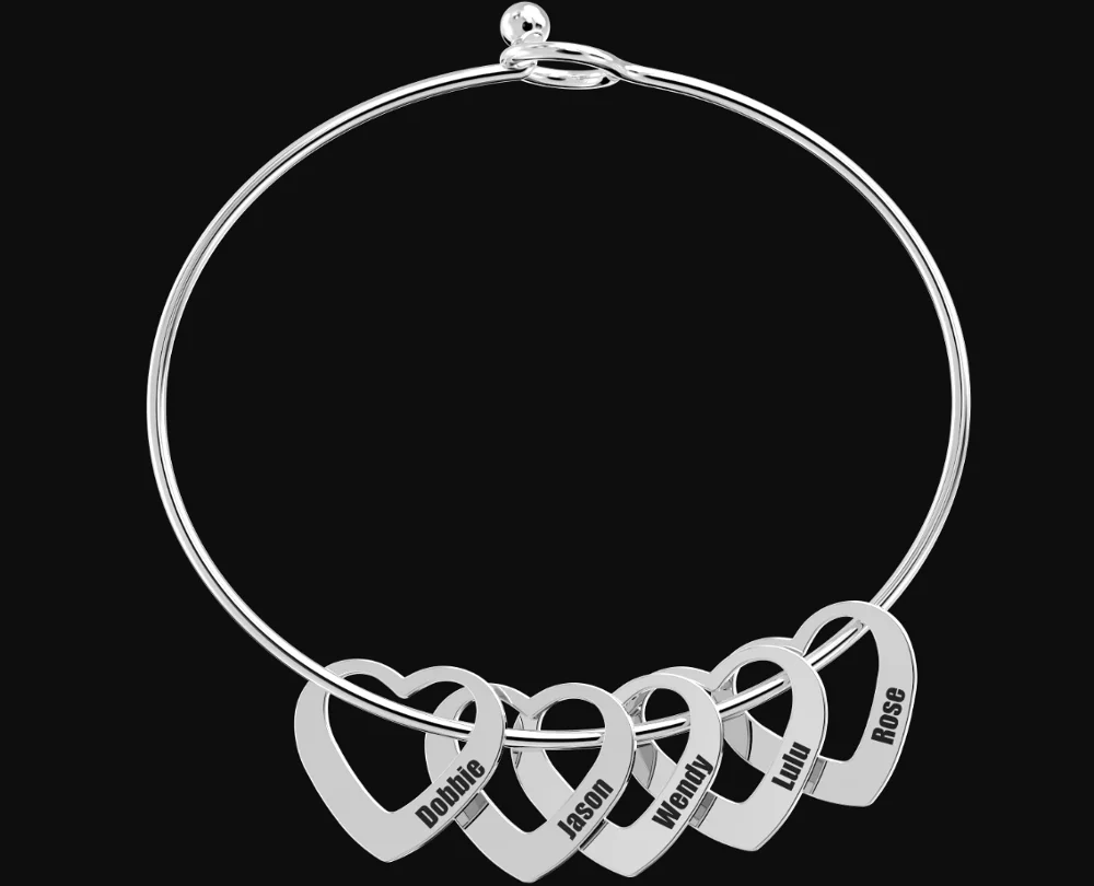 MYLONINGCHARM Индивидуальный Женский браслет- гравировка-стальной браслет с сердечками лучший подарок на день матери