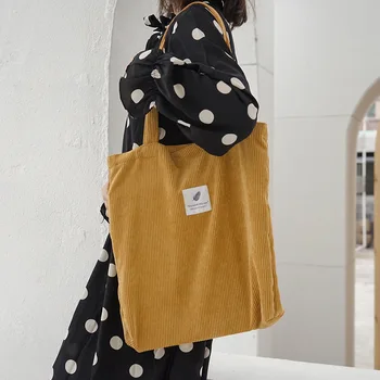 

Vintage Women Corduroy Shoulder Bags Letter Student Books Handbags Fashion Ladies Reusable Large Shopping Bag for Beach Travel