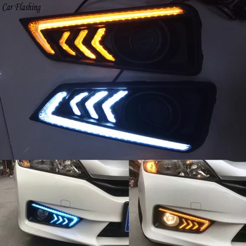 

Car Flashing 1 Set 12V ABS LED For Honda City 2015 2016 DRL Driving Daytime Running Light Daylight With Yellow Turn Signal Lamp