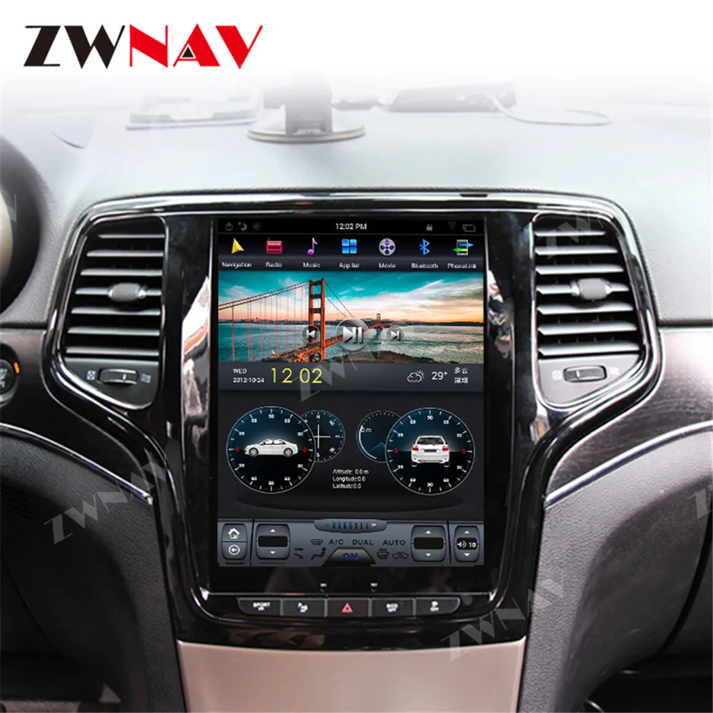 Best Android 8.1 4GB ROM Tesla style Car GPS Navigation For JEEP Grand Cherokee 2014-2018 gold and black head unit multimedia player 5