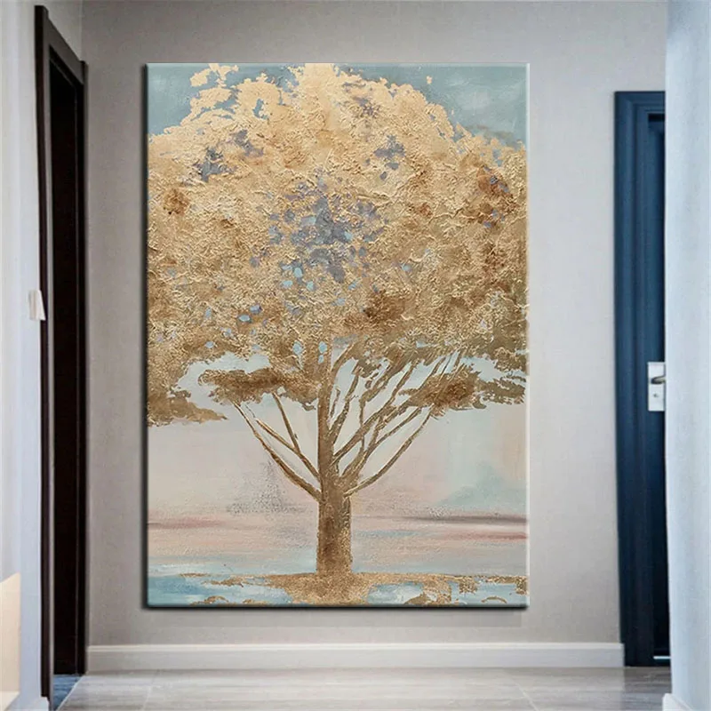 

100% ручная роспись золотое дерево абстрактная настенная Картина на холсте масляная живопись картины Искусство домашний декор художественная картина