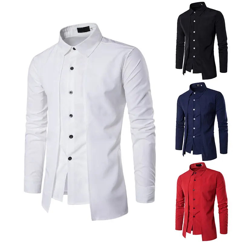 2020 Men Spring Autumn Long Sleeve Button Down Slit Fit Formal Business Dress Shirt White Black Red Blue 2020 Men Spring Autumn Long Sleeve Button Down Slit Fit Formal Business Dress Shirt White Black Red Blue