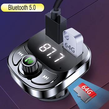 

JINSERTA Bluetooth 5.0 FM Transmitter Radio Adapter Car Handsfree Call Dual USB Ports Charger Support U Disk / TF Card Mp3 Play