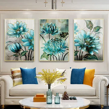 

3D Diamond Painting Blue Flowers Golden Lace Noble Picture Embroidery Decorative Rhinestone Painting DIY Crafts Mosaic Painting