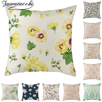 

Fuwatacchi Linen Geometric Pattern Printed Cushion Cover Flower Picture Throw Pillow Covers for Home Sofa Decorative Pillowcases