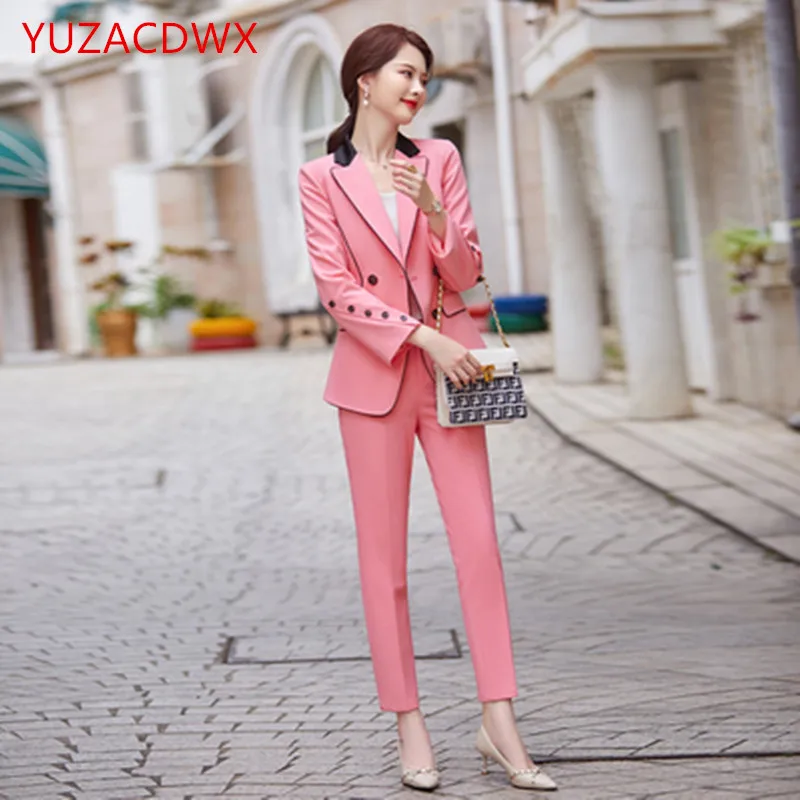 Fashion Pink Women Blazer Set Double 