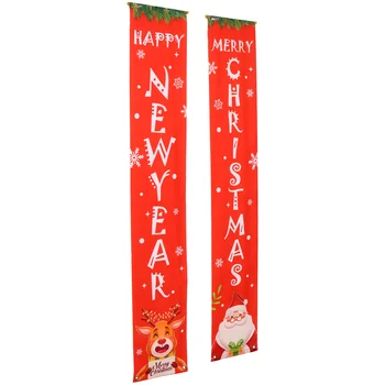 

1 Set of Xmas Couplet Durable Reusable Creative Festive Door Curtain Christmas Decor for Office Porch Home