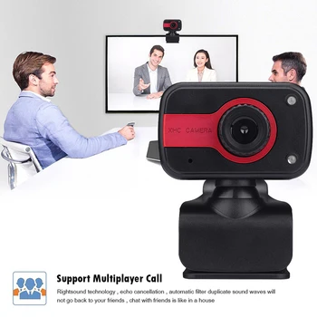 

Built-in Microphone Webcam 2LED Night Vision USB Driver Free Web HD Camera Red for School Office Working Decoration