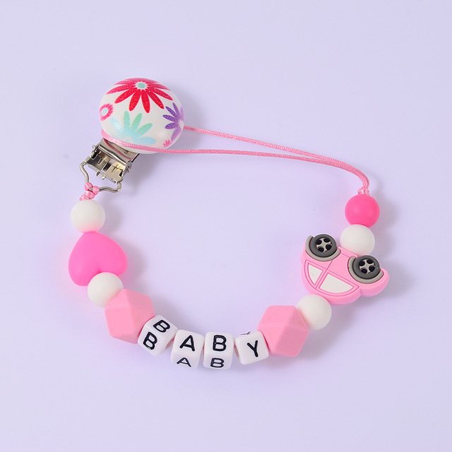 Baby Personalised Name Pacifier Chain Silicone Car Wooden Clips Soother Pacifier Chain Nipple Holder for Baby Gifts
