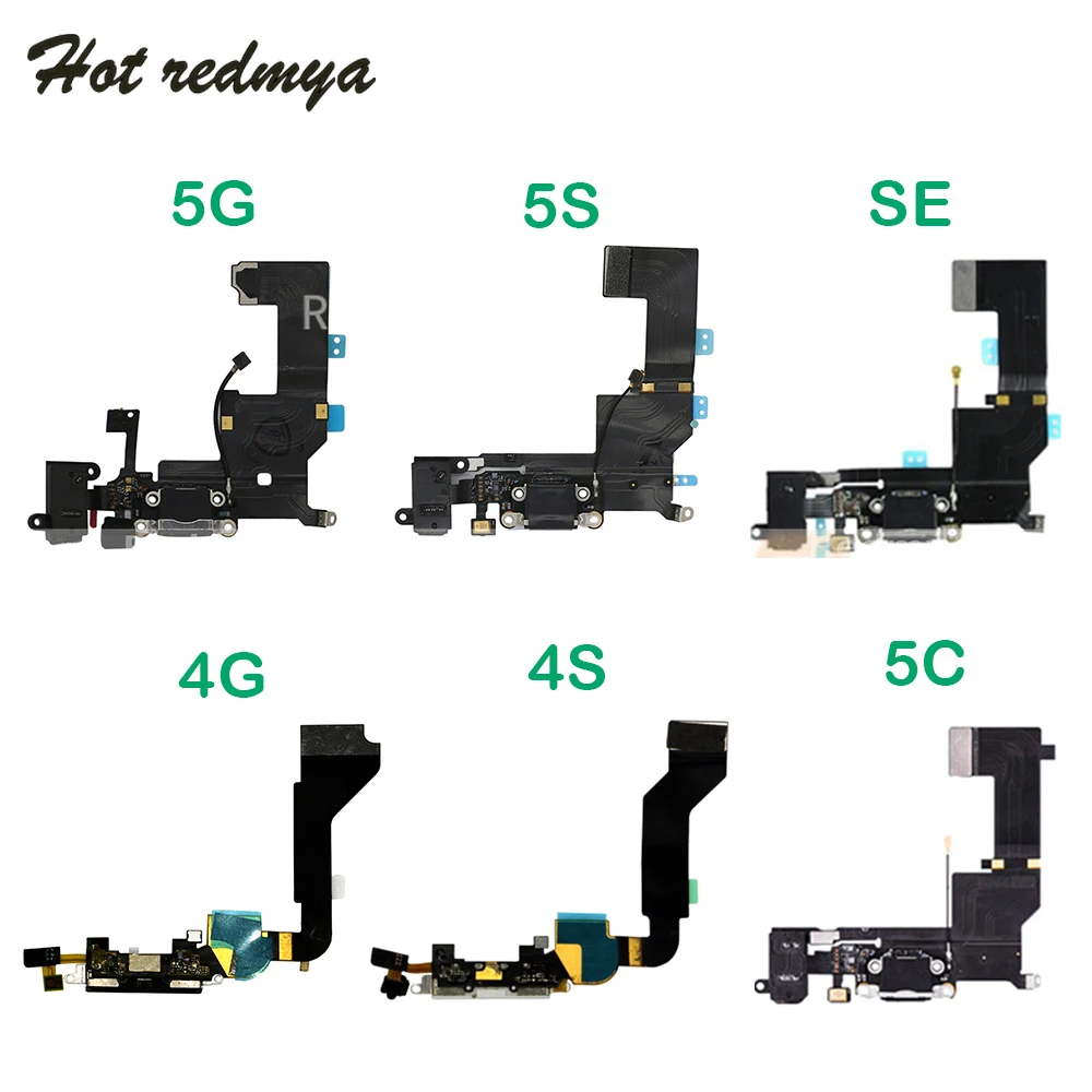 10pcs Charger Charging Port Dock Flex For iphone 4G 4S 5G 5S SE 5C USB Charger Connector Headphone Audio Jack Flex Cable Spare