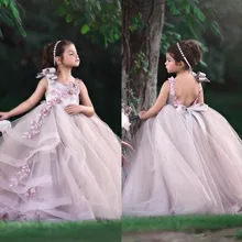 Г. Очаровательные платья с цветочным узором для девочек; Длинные Пышные Платья без рукавов ручной работы, украшенные цветами и бусинами для маленьких девочек на день рождения