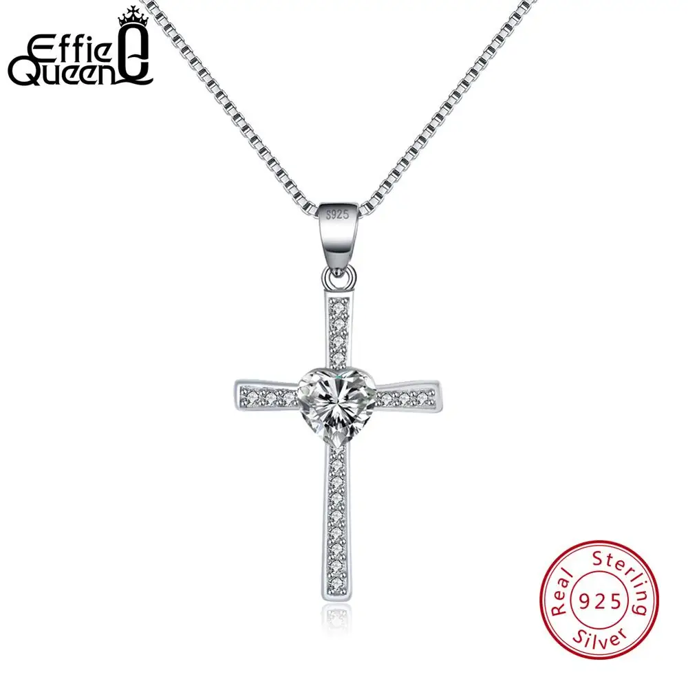 White Zircon Effie queen ожерелье из стерлингового серебра 925 пробы женский крест 6 цветов AAA сердце циркон блестящий женский кулон Религиозные ювелирные изделия TSN88 - Цвет камня: White Zircon