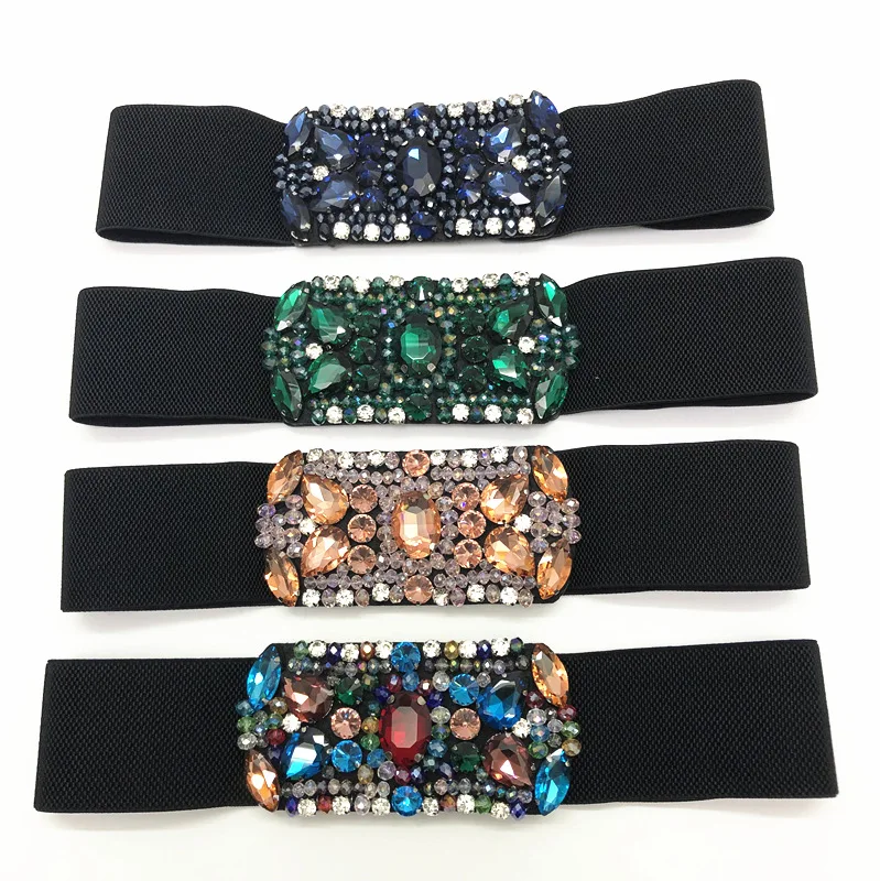 

Женский широкий пояс с кристаллами, эластичный пояс, аксессуар для платья, SW333