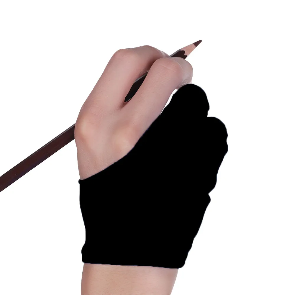 Guante antisuciedad de 2 dedos, manoplas para mano derecha e izquierda, para pintura de artista, para cualquier tableta de dibujo gráfico, negro