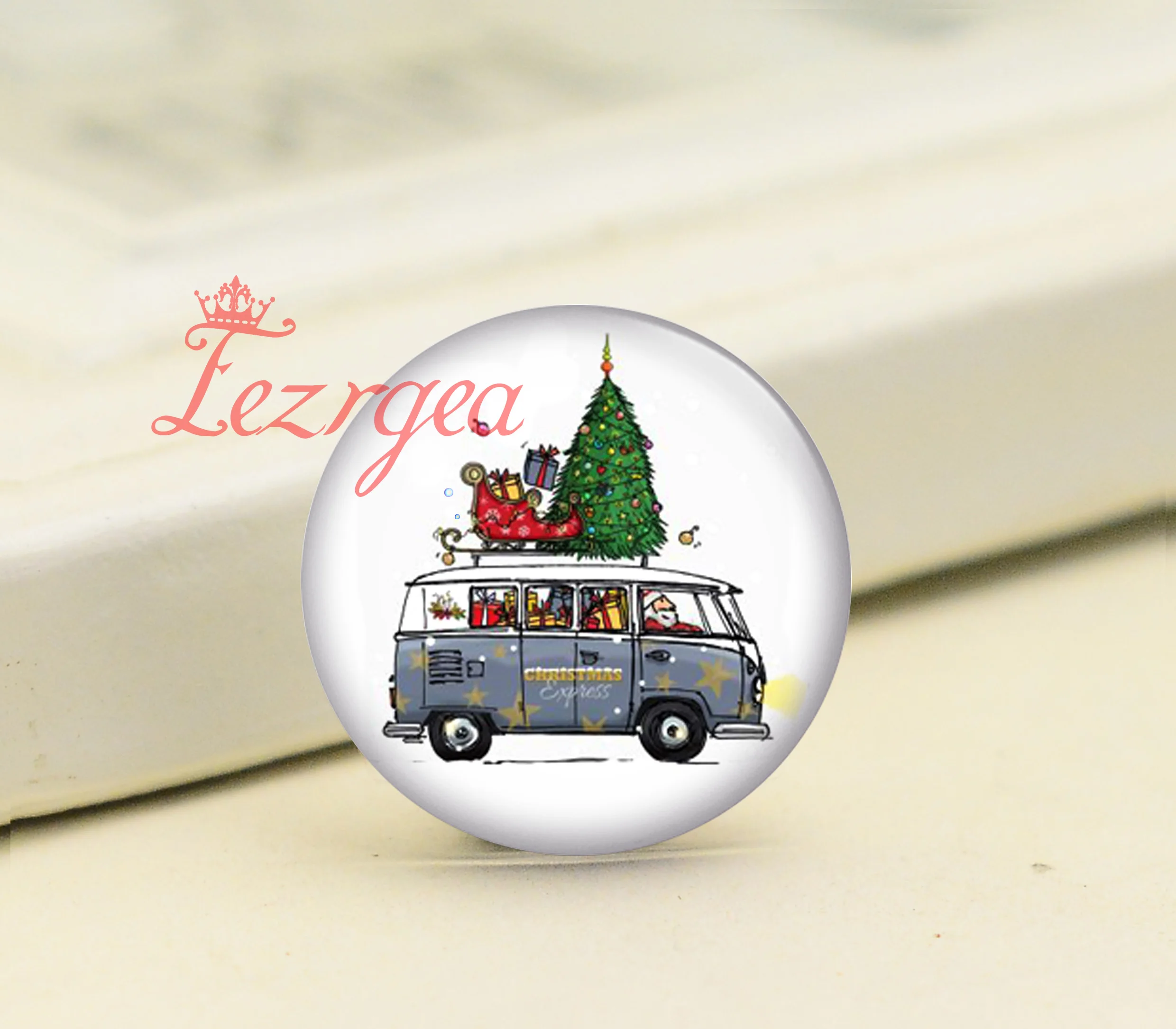 Рождественский VW van стеклянный кабошон, Рождественский Экспресс Круглый Фото стеклянный кабошон демонстрационная плоская задняя часть делая результаты - Цвет: T