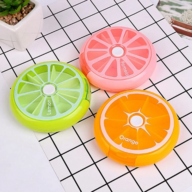 

Pill Box Fruit Shaped Vitamin 7 Day Weekly Medicine Pillbox Tablet Storage Case Container Cases Round Refillable Bottle