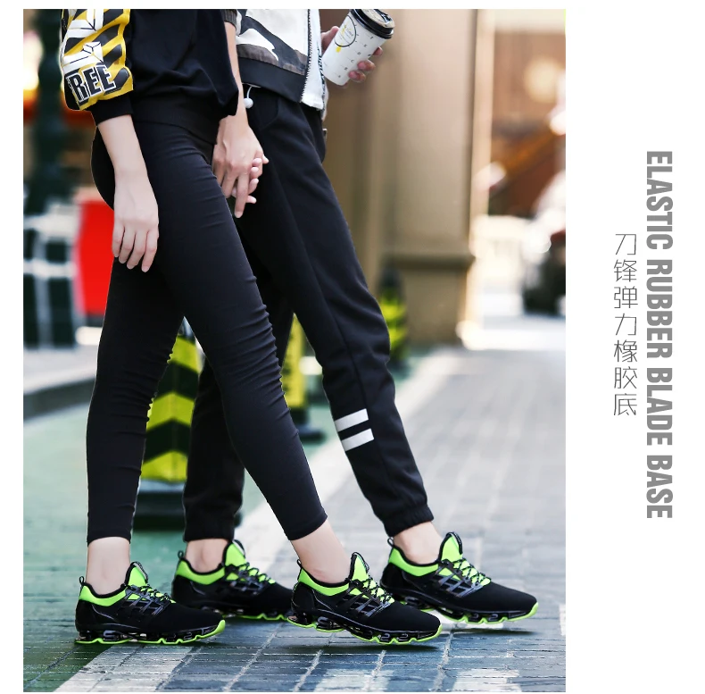 Черные кроссовки унисекс с зеленым лезвием на шнуровке; Модные дышащие износостойкие кроссовки; Мужская обувь для бега на открытом воздухе