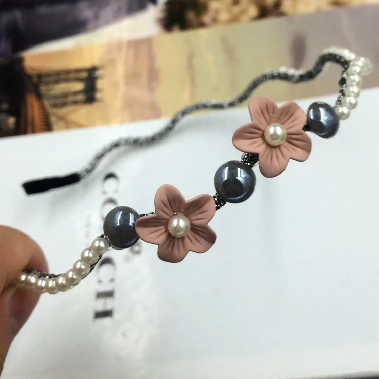

2016 New Style South Korea Sweet Flower Hair Bands Elegant Wave Headband Women's with Pearl Hair Accessories Headdress