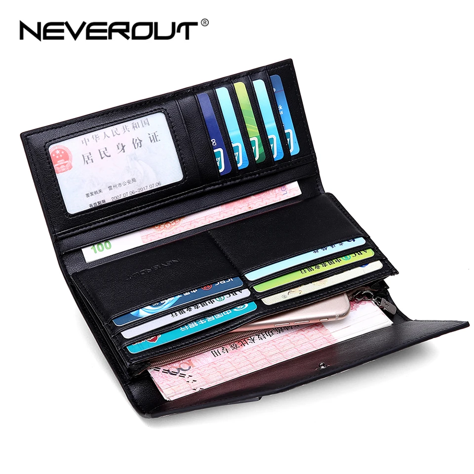 Женский кошелек NEVEROUT черный из сплит кожи с отделением для карт|Кошельки| |