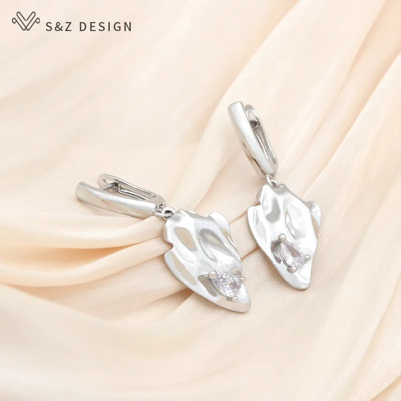 S&Z DESIGN New Fashion Geometric 585 Rose Gold Color Natural Zircon Dangle Earrings For Women Wedding Party Jewelry Gift