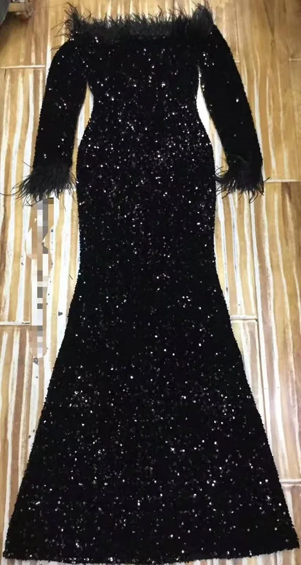 Элегантное Черное Платье макси с открытыми плечами и пайетками, женское высококачественное Бандажное платье, вечернее платье знаменитостей, vestidos