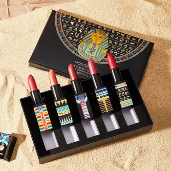 

Molvsenlin Egypt Pharaoh Lipstick Set Velvet Matte Fog Surface Long-lasting Waterproof Rosy Brown Retro Lipstick
