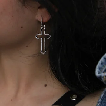 

European and American Punk Rock Girlsl Hollow Cross Dangle Earrings Harajuku Vintage Metal Geometric Drop Earring Ear Jewelry