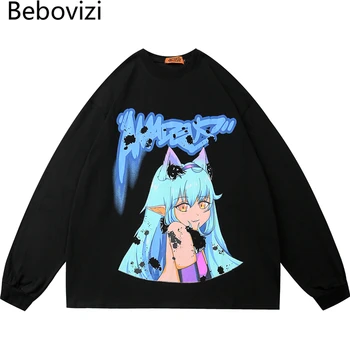 

Bebovizi Japanese Anime Print Oversized T Shirt Streetwear Korean Men Hip Hop Tshirt Autumn Long Sleeve T-Shirt Harajuku Tops