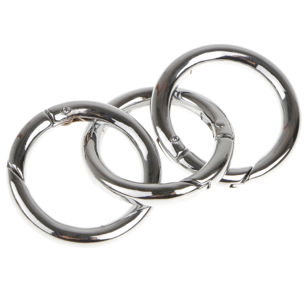 

High Quality Pack of 3 Silver Plated Alloy Round Spring Snap Hooks Clip 35mm for Camping Hiking Climbing Accessories