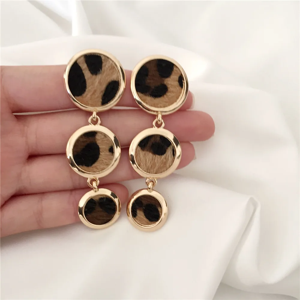 Drop Earrings Square Leopard Print Skin Print Linked Round Disk For Girl Women Fashion Jewelry drop earrings dangle earrings long earrings stacked round disc earrings