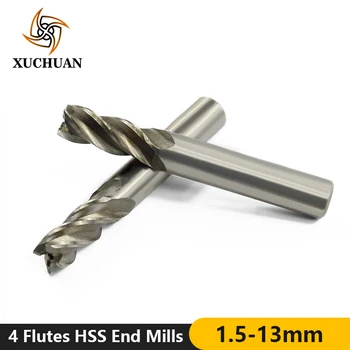 

1pc 4 Flutes 1.5-13mm Spiral Milling Cutter High Speed Steel End Mill Straight Shank CNC Router Bit