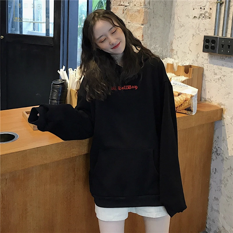 Spring Autumn Women Sweatshirts High Street Harajuku Cute Hoodies Punk Gothic Devil Horn Chic Hooded Pullover Loose Sweat CA6865