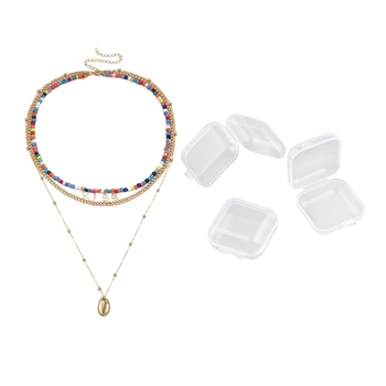 

10pcs 3.5X3.5X2cm Small Plastic Storage Box Transparent Square & 1pcs Individual Ethnic Multi-Layer Necklace Accessories Colorfu