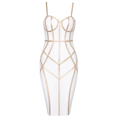 White Wholesale Summer Woman Dress Sexy White Black Red Yellow Blue Striped Sleeveless Celebrity Party Bandage Bodycon Dresses - Color: White