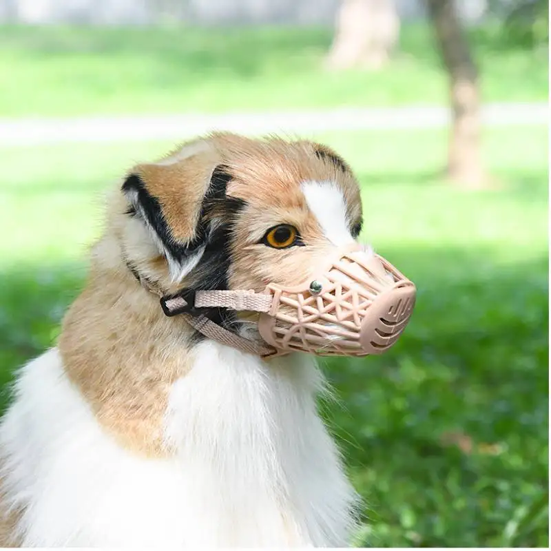 Brown Strong Plastic Dogs Muzzle Basket Design Anti-biting Adjusting PU Straps Mask Anti-Bite Bark Chew Muzzles for dog