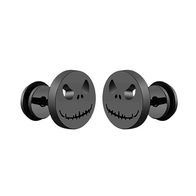 pair Punk Black-color Multiple Styles Stainless Steel Stud Earrings For Men and Women Street Pop Hip Hop Gothic Ear Jewelry