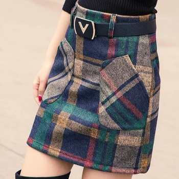 

S-3xl New Women's Woolen Blends Skirt Winter 2018 Spring Autumn Fashion Elegant Plaid Thick Slim Short Skirt Girl Female Cotton