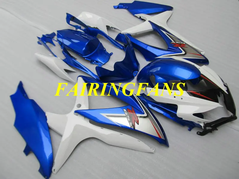 Литья под давлением обтекатель комплект для GSXR600 750 K8 08 09 GSXR 600 GSXR750 2008 2009 ABS белый синий Обтекатели кузова+ подарки SA69