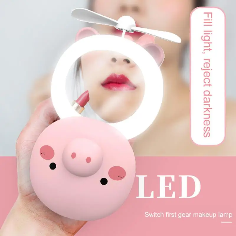 

LED Makeup Mirror Fan USB Rechargeable Mini Cooling Fan Cute Portable Pocket Fan For Outdoor Travel Home For Girl Women Gift