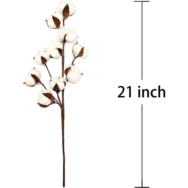 Simulation Natural White Cotton Stems Dried Flower Branch for Farmhouse Style Antique Floral Furniture Wedding Decoration(Cotto