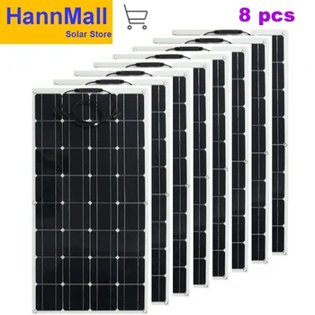 

HannMall 800W(8PCS*100W) PET Cover flexible solar panels for RV,BOAT 12V battery charger Monocrystalline solar cell