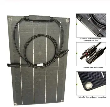 Portable 20w flexible solar panel, black ETFE material panel for charging 12v battery 2