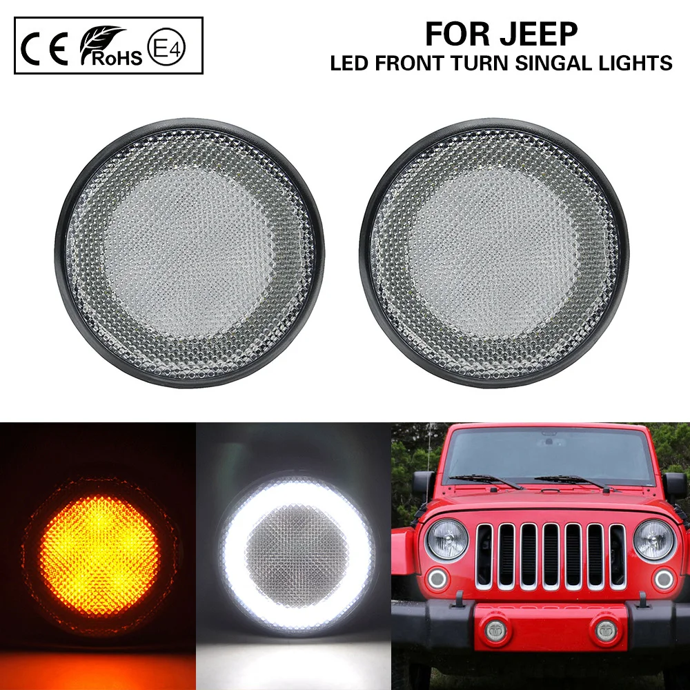 

Clear 2-IN-1 Functions LED Side Marker Lamps turn signal lights(Amber)LED Position light(white)for JEEP Wrangler JK 2007-2017