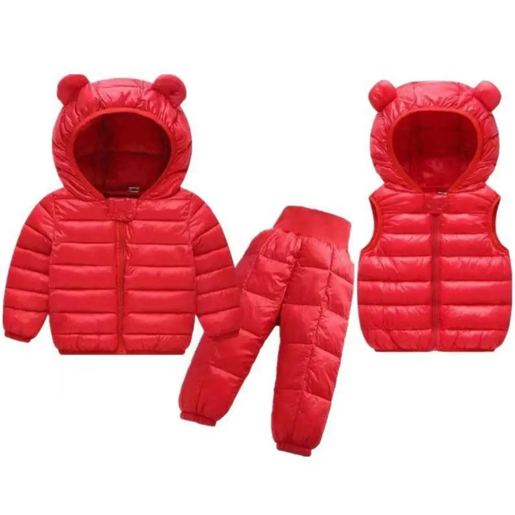 Kids Clothing Set Toddler Winter Outwear Girls Boys Warm Faux Down Jacket Suit Snowsuit Coats Vest Pants Overalls