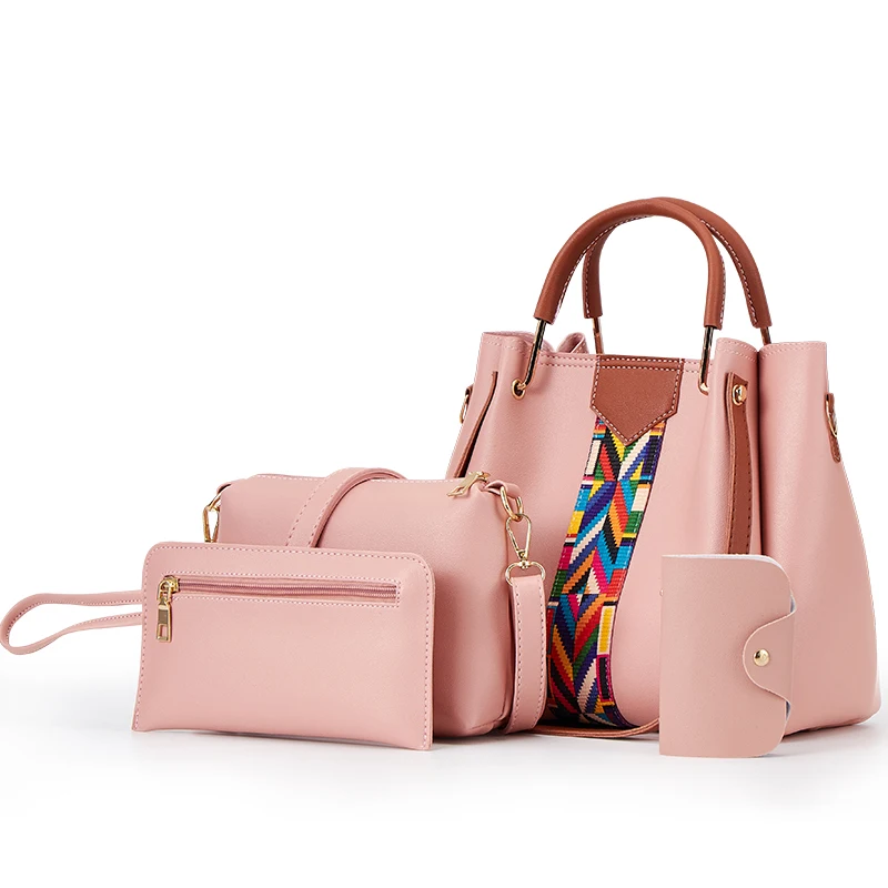 4 в 1 композитная сумка для женщин из искусственной кожи женские сумки на плечо модные повседневные женские маленькие сумки кошелек набор Bolsa Feminina - Color: pink